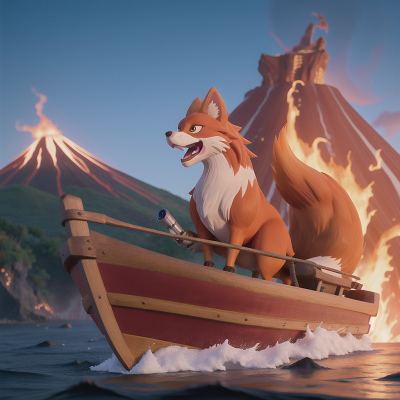 Image For Post Anime, griffin, volcano, boat, fox, island, HD, 4K, AI Generated Art