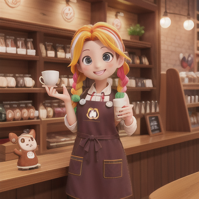 Image For Post Anime Art, Lively barista with multicolored braids, in a cozy anime-themed café, expertly preparing specialty drinks