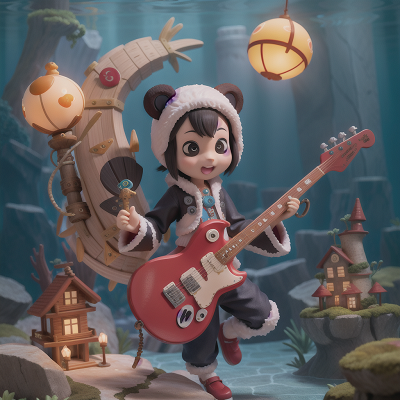 Image For Post Anime, panda, electric guitar, cursed amulet, book, underwater city, HD, 4K, AI Generated Art