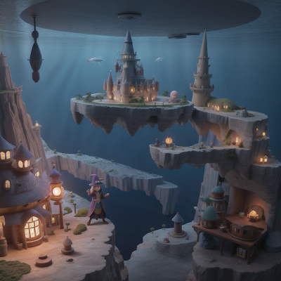 Image For Post Anime, wizard's hat, telescope, villain, ocean, underwater city, HD, 4K, AI Generated Art