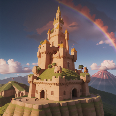 Image For Post Anime, sabertooth tiger, volcano, chimera, rainbow, medieval castle, HD, 4K, AI Generated Art