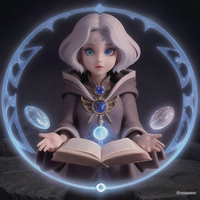 Image For Post Anime Art, Enchanting sorceress, silver hair and cat-like eyes, within a mystical magic circle