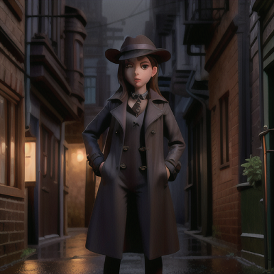 Image For Post Anime Art, Resourceful detective, neatly styled brown hair and sharp eyes, in a dark and rainy alleyway