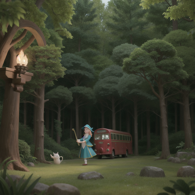 Image For Post Anime, harp, bus, enchanted forest, ghost, wizard, HD, 4K, AI Generated Art