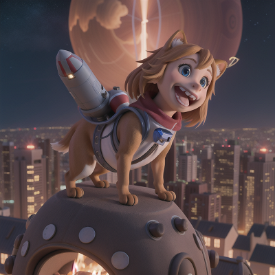 Image For Post Anime, stars, city, rocket, dog, queen, HD, 4K, AI Generated Art