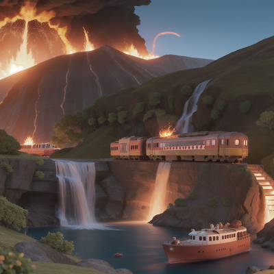 Image For Post Anime, volcanic eruption, tiger, boat, waterfall, train, HD, 4K, AI Generated Art
