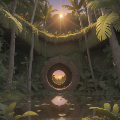 Image For Post Anime, magic portal, jungle, desert, swamp, sunrise, HD, 4K, AI Generated Art