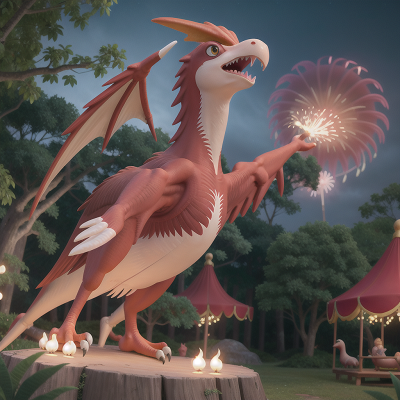 Image For Post Anime, pterodactyl, carnival, harp, enchanted forest, fireworks, HD, 4K, AI Generated Art