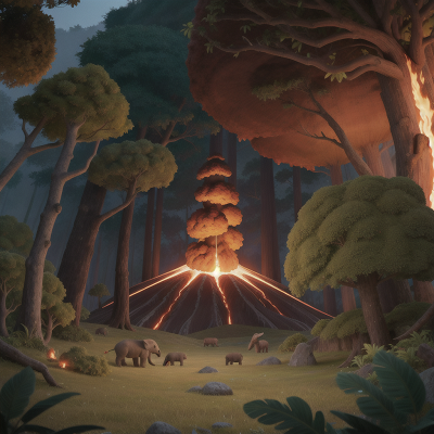 Image For Post Anime, volcanic eruption, forest, jungle, witch, elephant, HD, 4K, AI Generated Art