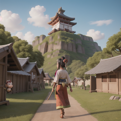 Image For Post Anime, tribal warriors, tower, geisha, farmer, monkey, HD, 4K, AI Generated Art