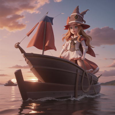 Image For Post Anime, boat, witch, hat, knights, sunrise, HD, 4K, AI Generated Art