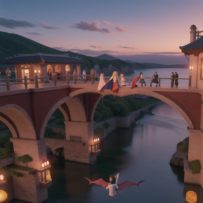 Image For Post Anime, bridge, sunset, vampire, seafood restaurant, flying carpet, HD, 4K, AI Generated Art