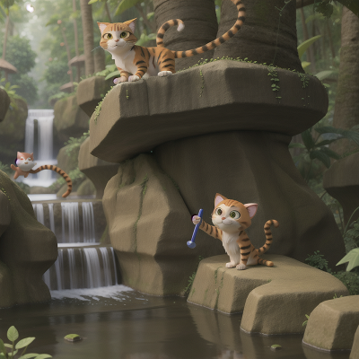 Image For Post Anime, magic wand, jungle, cat, river, monkey, HD, 4K, AI Generated Art
