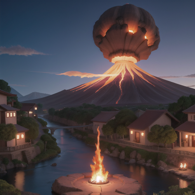 Image For Post Anime, volcano, flying carpet, drought, fox, river, HD, 4K, AI Generated Art