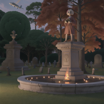 Image For Post Anime, haunted graveyard, fountain, fire, airplane, map, HD, 4K, AI Generated Art