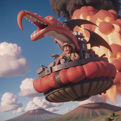 Image For Post Anime, hovercraft, drum, volcano, pterodactyl, cowboys, HD, 4K, AI Generated Art