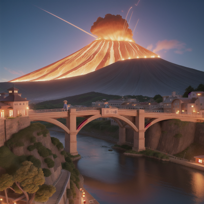 Image For Post Anime, bridge, success, city, cowboys, volcano, HD, 4K, AI Generated Art