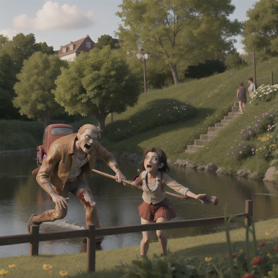 Image For Post Anime, zombie, river, garden, fighting, bus, HD, 4K, AI Generated Art