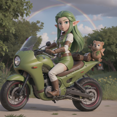 Image For Post Anime, motorcycle, swamp, elf, rainbow, bear, HD, 4K, AI Generated Art