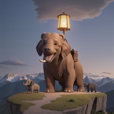 Image For Post Anime, mountains, elephant, dog, bear, lamp, HD, 4K, AI Generated Art