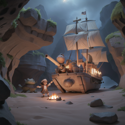 Image For Post Anime, cave, tank, pirate ship, celebrating, turtle, HD, 4K, AI Generated Art