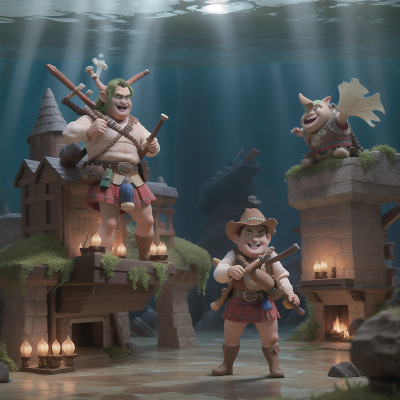 Image For Post Anime, ogre, underwater city, bagpipes, cowboys, knights, HD, 4K, AI Generated Art
