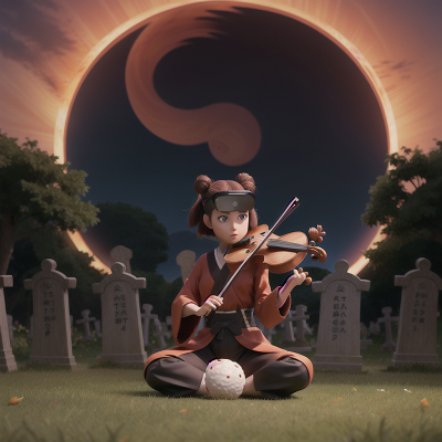Image For Post Anime, samurai, haunted graveyard, solar eclipse, violin, virtual reality, HD, 4K, AI Generated Art