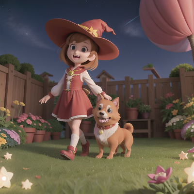 Image For Post Anime, success, dog, stars, garden, witch, HD, 4K, AI Generated Art