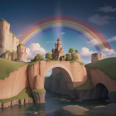 Image For Post Anime, rainbow, bridge, cave, tower, shield, HD, 4K, AI Generated Art