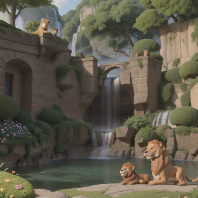 Image For Post Anime, dog, detective, garden, lion, waterfall, HD, 4K, AI Generated Art