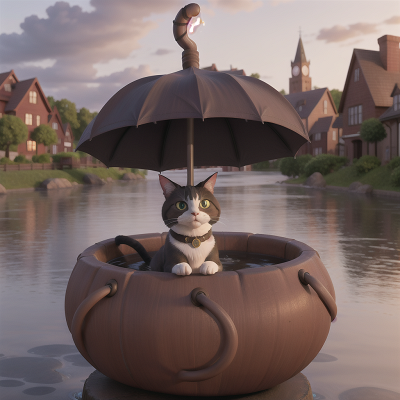 Image For Post Anime, cat, umbrella, witch's cauldron, city, angel, HD, 4K, AI Generated Art