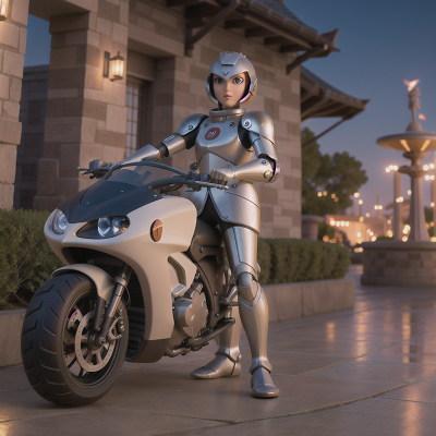 Image For Post Anime, knight, motorcycle, cyborg, rocket, fountain, HD, 4K, AI Generated Art