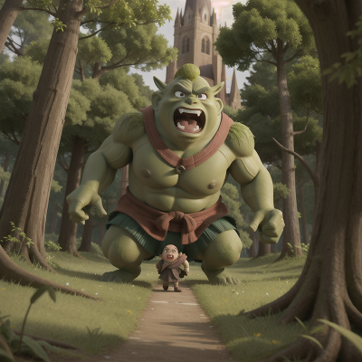 Image For Post Anime, forest, anger, fighting, ogre, cathedral, HD, 4K, AI Generated Art