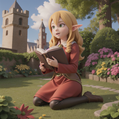 Image For Post Anime, spell book, phoenix, elf, tower, garden, HD, 4K, AI Generated Art