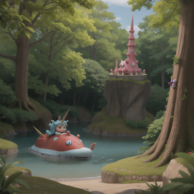 Image For Post Anime, submarine, wizard's hat, unicorn, forest, dragon, HD, 4K, AI Generated Art