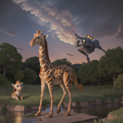 Image For Post Anime, giraffe, river, robot, stars, sphinx, HD, 4K, AI Generated Art