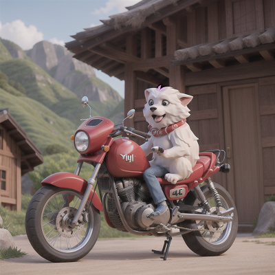 Image For Post Anime, village, singing, yeti, motorcycle, dog, HD, 4K, AI Generated Art
