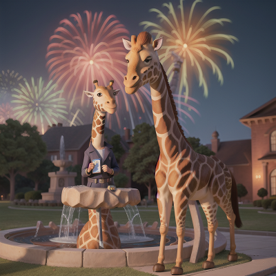 Image For Post Anime, police officer, fireworks, fountain, giraffe, museum, HD, 4K, AI Generated Art