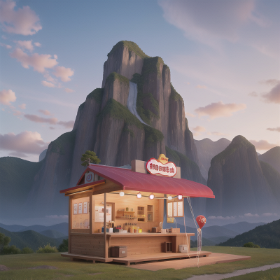 Image For Post Anime, hot dog stand, mountains, thunder, balloon, skyscraper, HD, 4K, AI Generated Art