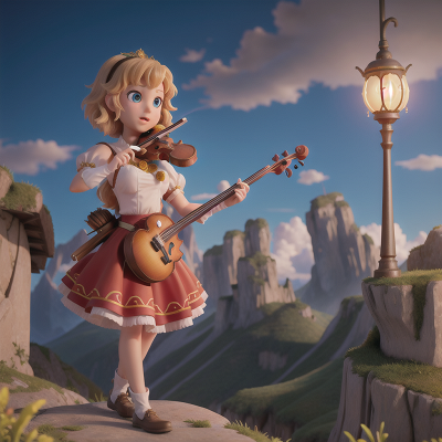 Image For Post Anime, lamp, mountains, princess, tank, violin, HD, 4K, AI Generated Art