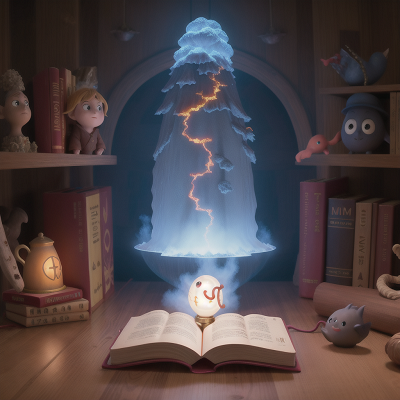 Image For Post Anime, lamp, spell book, ghost, bigfoot, volcanic eruption, HD, 4K, AI Generated Art