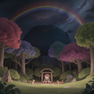 Image For Post Anime, rainbow, hidden trapdoor, enchanted forest, space station, dog, HD, 4K, AI Generated Art