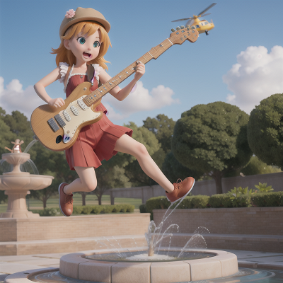 Image For Post Anime, fountain, jumping, electric guitar, farmer, helicopter, HD, 4K, AI Generated Art