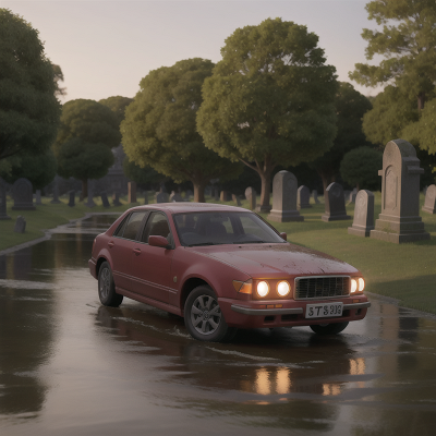 Image For Post Anime, haunted graveyard, car, river, bravery, zombie, HD, 4K, AI Generated Art