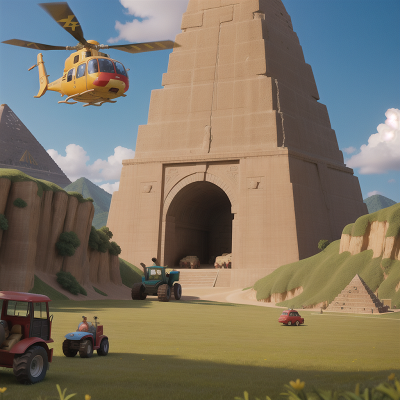 Image For Post Anime, cave, helicopter, pyramid, tractor, golden egg, HD, 4K, AI Generated Art