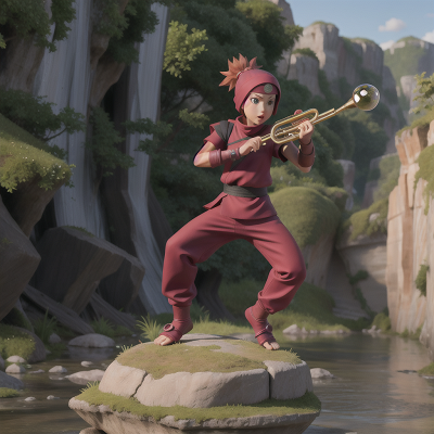 Image For Post Anime, ninja, trumpet, crystal ball, river, exploring, HD, 4K, AI Generated Art