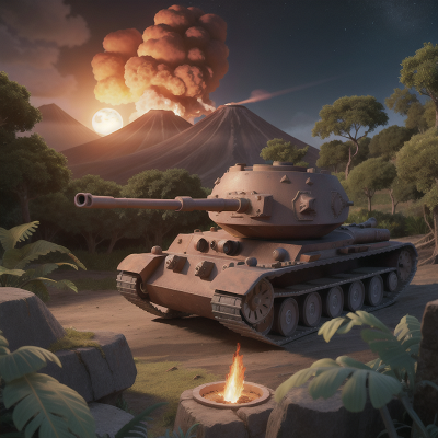 Image For Post Anime, volcano, tank, moonlight, jungle, space, HD, 4K, AI Generated Art
