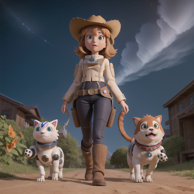 Image For Post Anime, robotic pet, space, stars, farmer, wild west town, HD, 4K, AI Generated Art