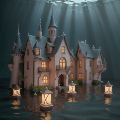 Image For Post Anime, flood, underwater city, saxophone, haunted mansion, lamp, HD, 4K, AI Generated Art