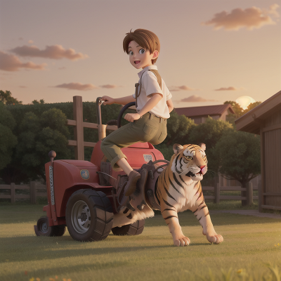Image For Post Anime, tractor, zookeeper, jumping, sunset, sabertooth tiger, HD, 4K, AI Generated Art